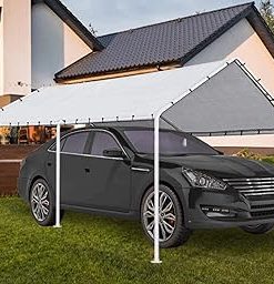 10'X20' Upgraded Heavy Duty Carport Canopy for Car, Outdoor Garage Boat Shelter w/6 Steel Legs and 3 Reinforced Steel Cables, Waterproof Tear-Proof and Anti-UV Panels Sunshine for Party, Wedding