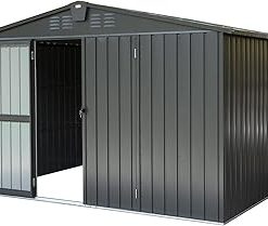 10'x8' Metal Garden Shed with Roof, 32 Air Vents, Door, Key Lock Galvanized Steel Outdoor Storage Shed, Ultraviolet-Proof Tool Storage Cabinet for Lawn, Backyard 6x4 feet