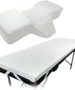 | Lash Bed Mattress + Pillow (White) | Comfortable Mattress Topper - with Four Corner Straps & Anti-Slip Bottom | Curved Lash Bed Pillow with Neck and Back Support, Two Pockets On The Sides
