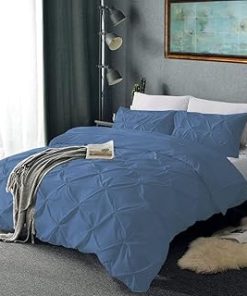 100% Microfiber Pinch Pleated 3 Piece Duvet Cover Set Super King Size (116" x 98") Inches Soft & Breathable with Zipper Closure & Corner Ties for Luxury Duvet Cover - Medium Blue Solid