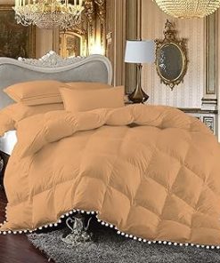 1 Piece White Vintage Pom-Pom Fringe, Box Design Comforter 1000 Thread Count 100% Egyptian Cotton - (Super King Size, Sand Color) 550 GSM Filling