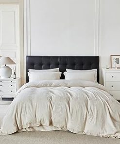 YuHeGuoJi Cream White Jacquard Duvet Cover King 100% Cotton Striped Jacquard Duvet Cover 3 Pcs Set 1 Luxury Textured Duvet Cover with Zipper Tis 2 Pillow Shams Art Decor Beige Hemmed Bedding