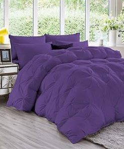 1 Piece Luxury Pinch Pleated Comforter Premium Super Soft 550 GSM All Season Pintuck 1200 Thread Count 100% Egyptian Cotton Super Soft, Twin/Twin XL Size - Purple Color