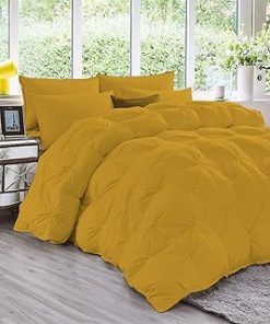 1 Piece Luxury Pinch Pleated Comforter Premium Super Soft 550 GSM All Season Pintuck 1200 Thread Count 100% Egyptian Cotton Super Soft, Super King Size - Gold Color