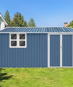 10ft x 12ft Metal Garden Shed - Outdoor Storage with Window -Durable Metal Shed for Tools & Equipment - Blue