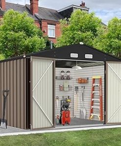 10x12 Ft Shed for Outdoor Storage House, 10.43'x11.94' Steel Metal Sheds with Lockable Doors & Air Vent for Patio Garden Backyard, Large Cabinet to Store Bikes Tools, Ventilated Waterproof