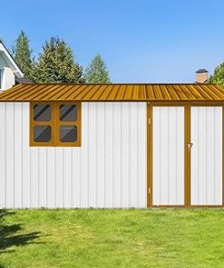 10ftx12ft Metal Garden Shed - Outdoor Storage with Window & Aluminum Frame (Yellow+White)