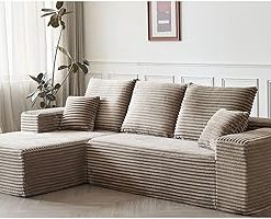 119.29“ Curved Sectional Sofa Couch, Comfy Sherpa Fabric Modern Upholstered Cloud Sofa with 3 Pillow, Oversized Couch for Living Room, Bedroom, Apartment, Beige