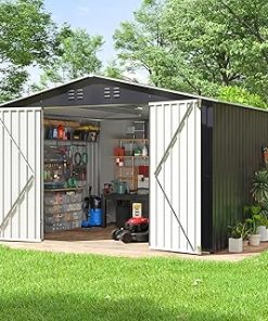 10ftx8ft Outdoor Storage Shed, Metal Tool Shed with Lockable Door, Shutter Vents, Anti-Corrosion Waterproof Pent Roof Storage Utility Garden Shed House for Backyard Patio Lawn, Gray