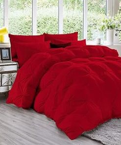 1 Piece Luxury Pinch Pleated Comforter Premium Super Soft 550 GSM All Season Pintuck 1200 Thread Count 100% Egyptian Cotton Super Soft, Oversized Super King Size - Red Color
