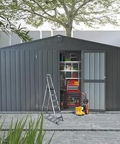 11 Ft. W X 9 D Metal Storage Shed with Double Door (99 Sq. Ft.) Grey Built-in Vents Windows Included