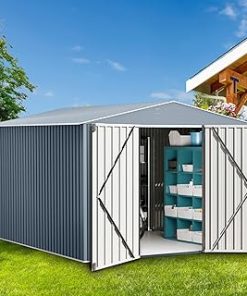 10 x 12 FT Metal Storage Shed for Outdoor, Steel Yard Shed with Lockable Doors, Utility and Tool Storage for Garden, Backyard, Patio, Outside Use