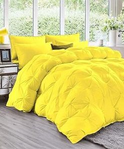 1 Piece Luxury Pinch Pleated Comforter Premium Super Soft 550 GSM All Season Pintuck 1200 Thread Count 100% Egyptian Cotton Super Soft, King/California King Size - Yellow Color