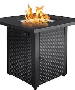 Zeta 1 Propane Fire Pit Table, 50,000BTU Outdoor Gas Fire Pit, 2 in 1 Firepit Table w/Lid, Lava Rock, ETL Certified 28in Steel Fire Table add Warmth to Parties on Backyard, Black