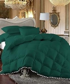 1 Piece White Vintage Pom-Pom Fringe, Box Design Comforter 1000 Thread Count 100% Egyptian Cotton - (Full/Queen Size, Peach Color) 550 GSM Filling