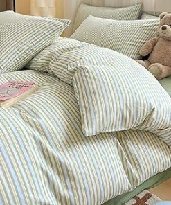100% Cotton Bedding Duvet Covers Set Ultra Soft Cotton Floral Queen Size Bedding Set 4 Pieces for All Season, Breathable Zipper Closure with 2 Pillowcases,Green 2,King