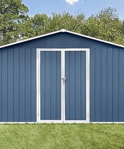 10ft x 12ft Metal Garden Shed, Outdoor Storage Shed with Hinged Door and Punched Vents, Blue