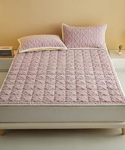 ZIQINPSQ Nylon Taslon Ripstop Mattress Pad Top,Soft Velvet Fleece Mattress Top,Wool Like Fabric,Luffy;15" Deep Warm Topper. (Purple, King)