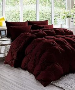 1 Piece Luxury Pinch Pleated Comforter Premium Super Soft 550 GSM All Season Pintuck 1200 Thread Count 100% Egyptian Cotton Super Soft, King/California King Size - Wine Color