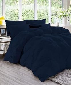 1 Piece Luxury Pinch Pleated Comforter Premium Super Soft 550 GSM All Season Pintuck 1200 Thread Count 100% Egyptian Cotton Super Soft, Super King Size - Navy Color