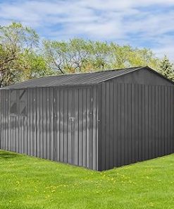 10x12 FT Outdoor Storage Shed, Large Metal Garden Shed with 4-pane Window, Outside Tool Shed with Lockable Hinged Doors & 4 Air Vents, Waterproof Storage Building for Backyard, Patio, Lawn, Gray