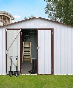 10ftx12ft Metal Garden Shed Outdoor Storage Solution, White+Coffee Combo - Tool Storage for Lawn & Garden Equipment