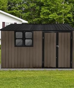 10'x8' Outdoor Metal Storage Shed with Lockable Door for Patio Furniture and Tools White&Yellow