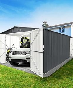 10 x 20 FT Outdoor Storage Shed, Large Metal Garden Shed with 2 Lockable Doors, Tool Shed Outdoor Storage with 4 Air Vents, Garage Shed Waterproof for Car, Truck, Bike, Garbage Can, Tool, Dark Gray