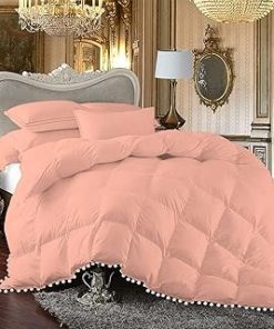 1 Piece White Vintage Pom-Pom Fringe, Box Design Comforter 1000 Thread Count 100% Egyptian Cotton - (Super King Size, Peach Color) 550 GSM Filling