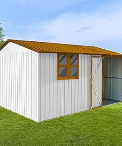 10x12 Metal Garden Shed Outdoor Storage Shed with Window and Ventilation Durable Aluminum Framework Hinged Door with Lock Practical Gardening Solution Heavy Duty Canopy Tent Carport Portable Shelter