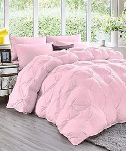 1 Piece Luxury Pinch Pleated Comforter Premium Super Soft 550 GSM All Season Pintuck 1200 Thread Count 100% Egyptian Cotton Super Soft, Oversized Super King Size - Baby Pink Color
