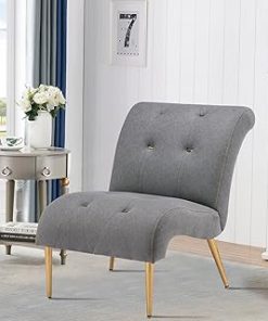 Yongqiang Upholstered Accent Chair for Bedroom Living Room Side Chairs Curved Armless Slipper Chairs Gray Faux Suede with Gold Metal Legs