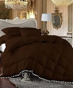1 Piece White Vintage Pom-Pom Fringe, Box Design Comforter 1000 Thread Count 100% Egyptian Cotton - (Full/Queen Size, Chocolate Color) 550 GSM Filling