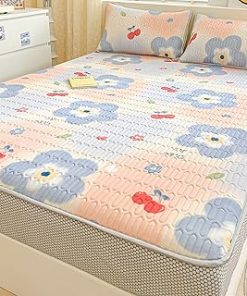 ZIQINPSQ Full Size Mattress Topper,Cool Mattress Cover,Soy Fiber Filling,Breathable and Soft. (DarkBlue, Full)