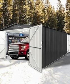 10x20 Garage Shed, Metal Building with 2 Lockable Doors and 4 Air Vents, Large Sheds & Outdoor Storage Clearance, Prefab Metal Garage Building for Car, Truck, Tool, Lawnmower, Dark Gray