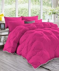 1 Piece White Pom Pom Fringe Pinch Pleated Comforter | 1000 Thread Count 100% Egyptian Cotton, Super Soft (Twin/Twin XL Size Taupe Color) 550 GSM Filling