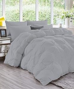 1 Piece Luxury Pinch Pleated Comforter Premium Super Soft 550 GSM All Season Pintuck 1200 Thread Count 100% Egyptian Cotton Super Soft, Full/Queen Size - Silver Color