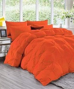 1 Piece Luxury Pinch Pleated Comforter Premium Super Soft 550 GSM All Season Pintuck 1200 Thread Count 100% Egyptian Cotton Super Soft, Full/Queen Size - Orange Color