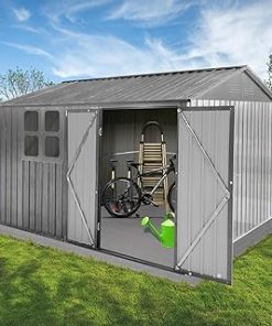 10'x8' Outdoor Metal Storage Shed with Lockable Door for Patio Furniture and Tools Grey