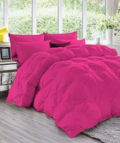 1 Piece Luxury Pinch Pleated Comforter Premium Super Soft 550 GSM All Season Pintuck 1200 Thread Count 100% Egyptian Cotton Super Soft, King/California King Size - Hot Pink Color