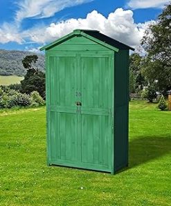 ZSQ Outdoor Wood Storage Shed, 35.6"x18.1"x66.15", Garden Tool Cabinet, Waterproof Roof, Double Doors, Forest Green