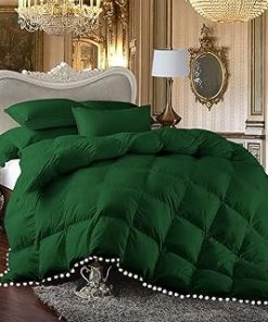 1 Piece White Vintage Pom-Pom Fringe, Box Design Comforter 1000 Thread Count 100% Egyptian Cotton - (Full/Queen Size, Green Color) 550 GSM Filling