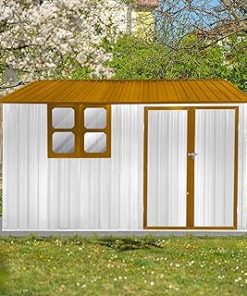 10ftx8ft Metal Garden Shed with Window - Outdoor Storage for Tools, Bikes & Patio Furniture - Yellow & White