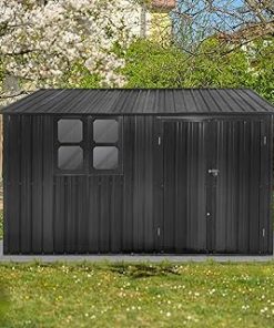 10x8 FT Metal Frame Garden Sheds with Lockable Doors and Window,Outdoor Single-Storey Roofed Storage Shed,w/Waterproof Roofs,for Storing Bicycles,Lawnmowers,Barbeques,Dark-Grey