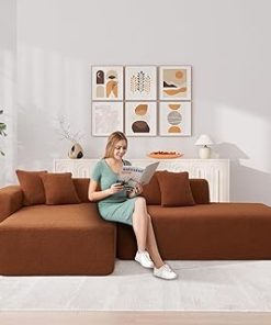 105" L-Shape Modular Sectional Sofa, Modern Cloud Couch with Left Facing Chaise Lounge, Upholstered Sherpa Corner Sofa Couch, Deep Seat Convertible Sleeper Couch for Living Room, Orange