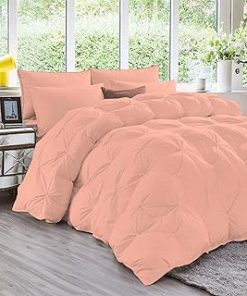 1 Piece Luxury Pinch Pleated Comforter Premium Super Soft 550 GSM All Season Pintuck 1200 Thread Count 100% Egyptian Cotton Super Soft, Oversized Super King Size - Peach Color