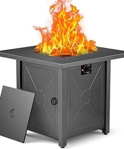 ZAFRO 28" Fire Pit Table, 40000 BTU Propane Fire Pit Table with Lid,Rain Cover and 3 Pounds Lava Stones for Outdoor Backyard, Courtyard