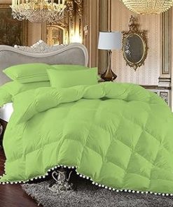 1 Piece White Vintage Pom-Pom Fringe, Box Design Comforter 1000 Thread Count 100% Egyptian Cotton - (Full/Queen Size, Sage Color) 550 GSM Filling