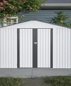 10X8 Ft Outdoor Storage Shed, All Weather Metal Storage for Garden, Patio, Backyard, Lawn, Lockable Doors, Grey