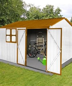 10x8 FT Outdoor Metal Storage Shed with Lockable Sliding Doors, Versatile All-Weather Tool Shelter for Garden, Patio, Backyard, and Lawn Use